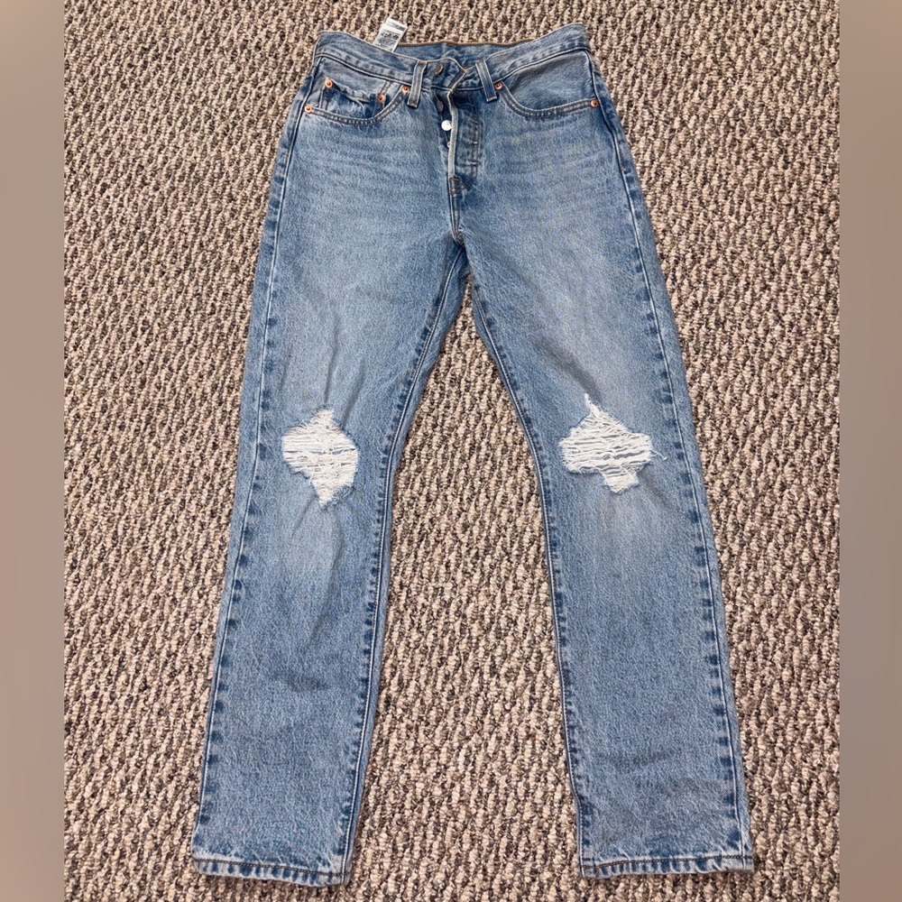 Levi's Light Blue Distressed Straight-Leg Jeans